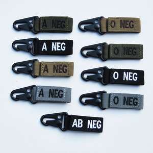 214 Belt Loop Key Chain O A B AB NEG Negative Blood Type OD BLACK TAN 