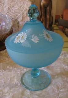 Beautiful BLUE Glass 2pc Candy Dish Westmoreland Daisy  