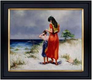 Framed Beach Walk High Q. Hand Painted Oil Painting 20x24in  