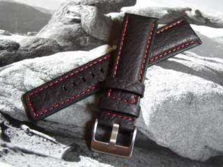 Quality Black Leather Watch Strap with Red Stitching  