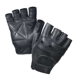 Black Leather Fingerless Biker Gloves 613902349841  
