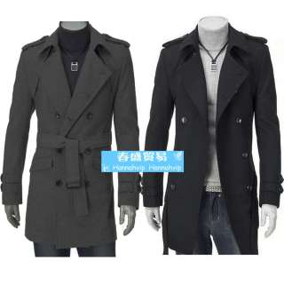   UK Style Winter Casual Waist Belt Long Woolen Trench coat FA397  