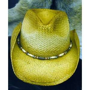   Cowboy Raffia Straw Hat w/ Decorative Beaded Band 