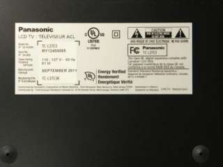 Panasonic VIERA TC L37E3 37 Inch 1080p LED HDTV For Parts or Repair 