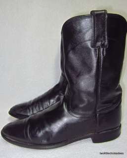Justin Classic Roper 3703 Black Kipskin Leather Western Cowboy Boots 