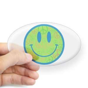   Sticker Clear (Oval) Smiley Face With Peace Symbols 