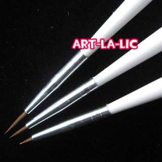 3pcs Acrylic French Nail Art Liner Painting Drawing Pen Brush Brushes 