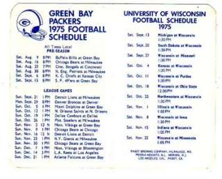 1975 Green Bay Packers & Wisconsin Badgers Football Schedule.. Pabst 
