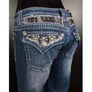 NWT MISS ME JEANS Boot Cut DIAMOND STUDDED CUT OUTS & SILVER 