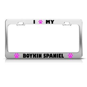 Boykin Spaniel Paw Love Dog license plate frame Stainless Metal Tag 