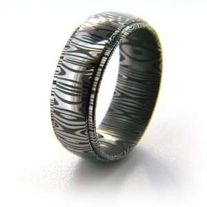  8mm Domed Damascus Steel Ring with Step Down Edges 