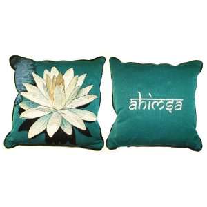    White Lotus on Turquoise Water Ahimsa Pillow