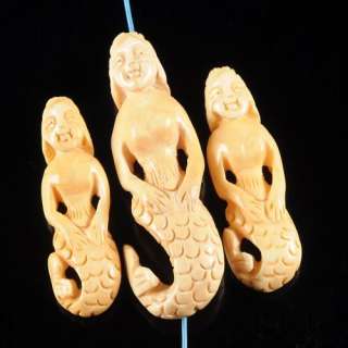 s69255 Carved ox bone mermaid pendant beads set  