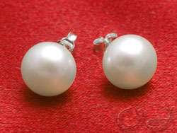 White 10mm Culture Pearl Earrings Gold or Silver Stud  