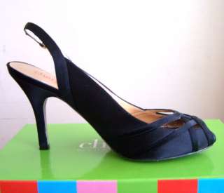 CHARLES DAVID Black heels pumps shoes Stiletto satin lattice peep toe 