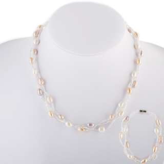 Twisted 7 8mm Potato Shaped Pearls Necklace & Bracelet  