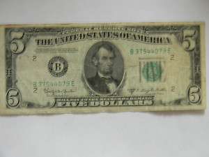 1950D Five (5) Dollar Federal Reserve B Series Circulated Note  