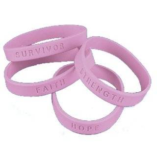 Lot of 24 Breast Cancer Rubber Sayings Bracelets Pink