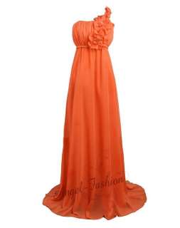 Stylish One Shoulder Beaded Flower Chiffon Evening Dress 2XL Orange 