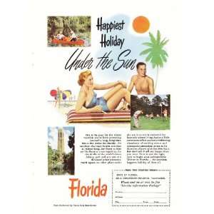  1951 Ad Florida Happiest Holidays Under the Sun Couple on the Beach 