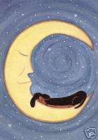 DACHSHUND/Moon LYNCH PRINT Weiner/Wiener Doxie Dog Art  