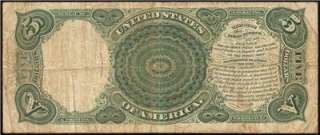 1907 $5 DOLLAR BILL UNITED STATES LEGAL TENDER WOODCHOPPER NOTE 