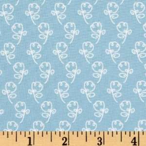 44 Wide Flutter Flowers White/Blue Fabric By The Yard 