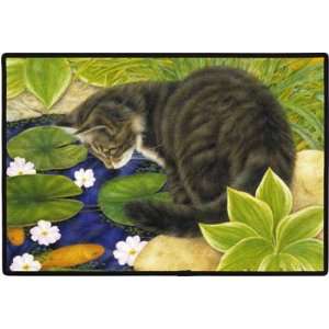 CAT AT FISH POND DOORMAT Art by by Anne Mortimer Patio 