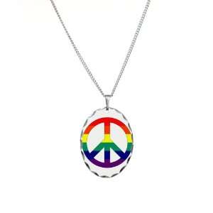   Necklace Oval Charm Rainbow Peace Symbol Sign: Artsmith Inc: Jewelry