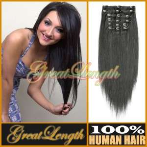 18 90g Clip In Human Hair Extensions Off Black #1B  