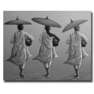  Three Monks Black Oil Painting (Indonesia): Home 