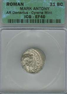 Marc Antony . Ancient Roman Silver Denarius  ICG EF40  