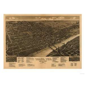  Waco, Texas   Panoramic Map Giclee Poster Print