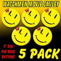 Watchmen Movie Smiley Pin Back Button Badge 5 PACK  