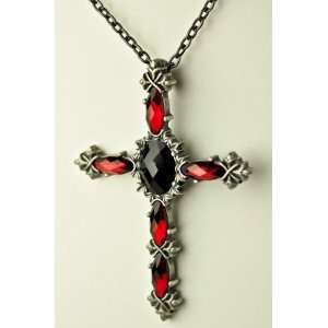 Black & Red Vampire Cross Necklace Dark Jewelry Gothic Deathrock Anime 