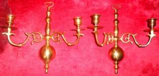   SET OF (2) BRASS DOUBLE ARM CANDLE HOLDER SCONCES WALL DECOR  