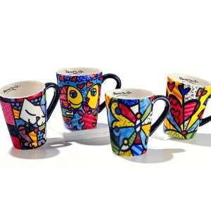  Mug Ceramic 4 Piece Set, Butterfly, Fish, Cat, Heart: Kitchen & Dining