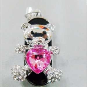  8GB Silver Colored Bear with Pink Crystal Heart USB Flash 