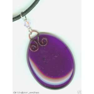  Violet Oval Fused Glass Pendant   17.25 inch cord, 17.75IN 