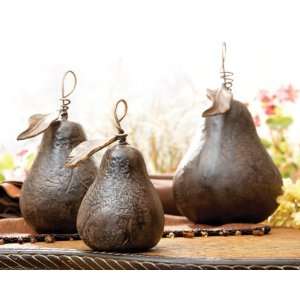 Set of 3 Rustic Antique Style Pear Fruit Table Accents  