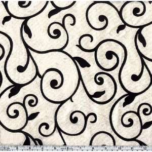  54 Wide Flocked Dupionette Vinings Ivory/Black Fabric By 