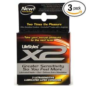   X2 Ultra Sensitive Lubricated Latex Condoms 3 Ct (Pack of 3) 9 Total
