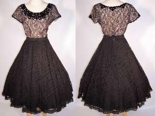 1950s Vintage Benham Original Black Chantilly Lace Circle Skirt Blouse 