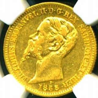 1858 P SARDINIA ITALY GOLD COIN 20 LIRE * NGC VERY RARE  