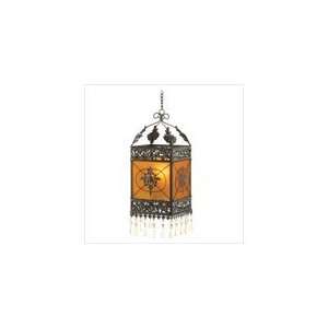  French Chateau Amber Glass Candle Lamp Hanging Lantern 