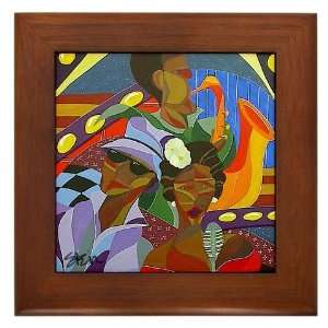  The Jazz Club :: Art Deco Cubist Framed Fine Art Ceramic Tile 