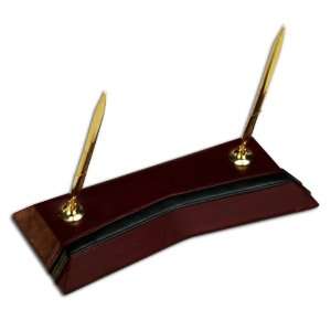  Two Tone Leather Double Pen Stand (Gold): Office Products