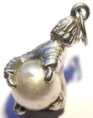 Vintage Sterling Silver BIRDS TALON with PEARL Charm  