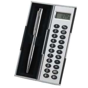   Powered Calculator and Silver Tone Ball Point Pen 