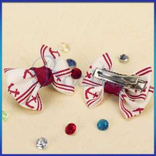 Pet Dog Hair Bow Hair Clip Accessory w/ Alligator Clip Red and White 